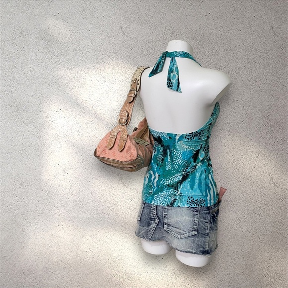 Y2K Gottex Blue Snake Print Halter – Mermaid Core Summer Top - Picture 3 of 5